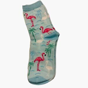 Flamingo Pattern Socks Womens Size Small 5 8 Cotton Blend Blue Pink